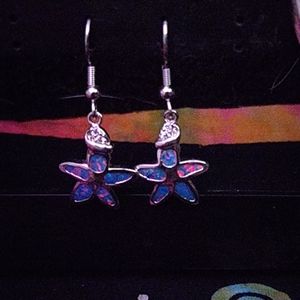 Pink opal starfish earrings